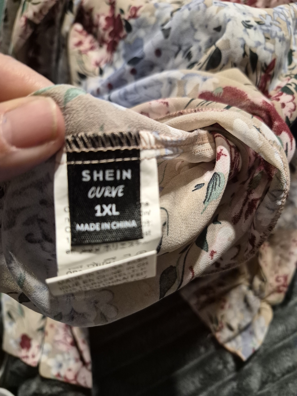 SHEIN Beige Floral Blouse with Pink & Green Accents